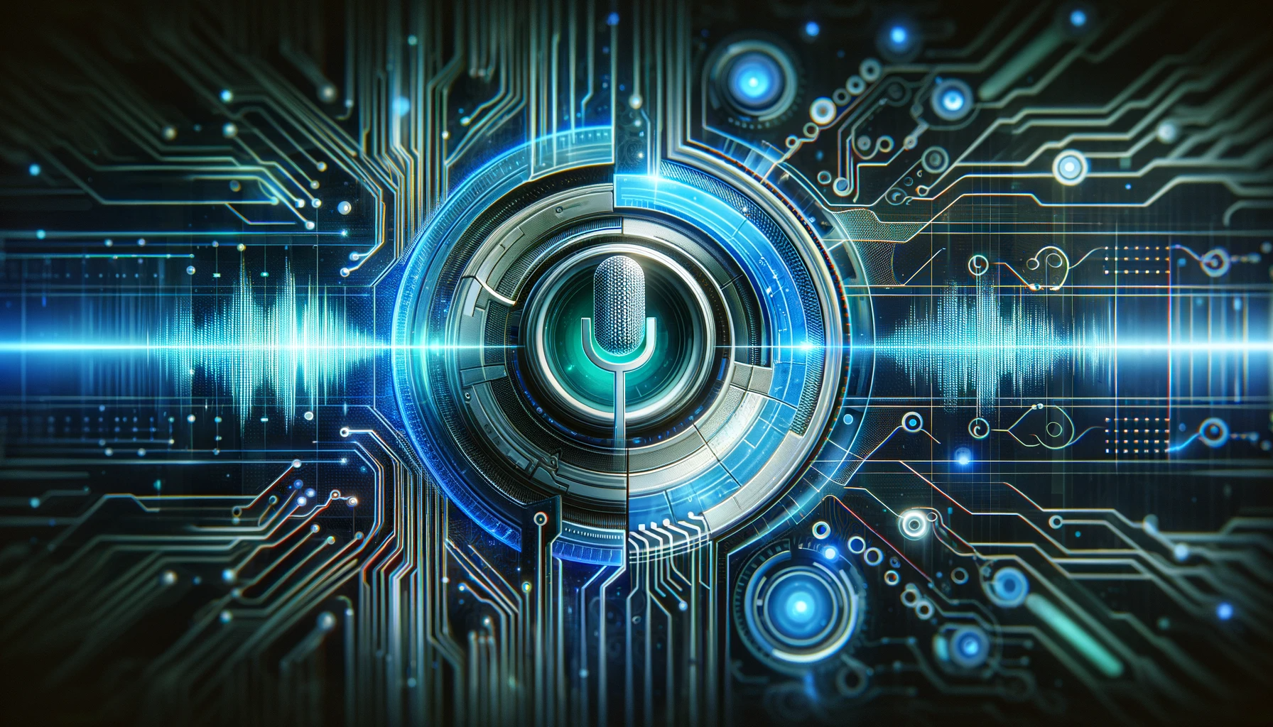 Futuristic digital artwork emphasizing the theme of voice search and AI. The image features a stylized representation of a voice waveform or sound waves intertwined with digital elements symbolizing AI, such as circuit patterns and binary code. The background is sleek and modern, infused with tech-inspired colors like blues, greens, and metallic tones, and includes subtle hints of SEO imagery like search bars and magnifying glasses.